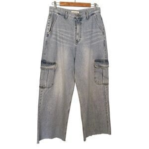 The Frankie Shop Light Wash Wide Leg Cropped Cargo Jeans Sz Large Preppy Denim